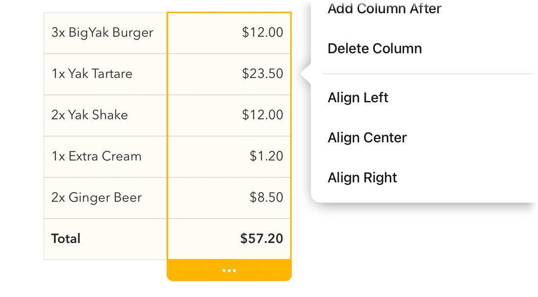 Changing the alignment of a table column