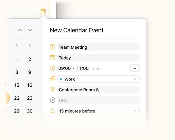 Creating a calendar event from within Agenda