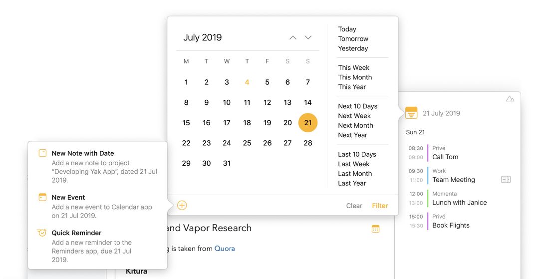 The plus button in the calendar popover