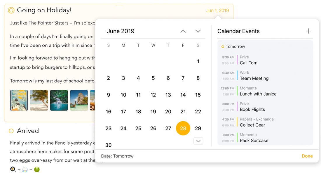 The date popover on iPad