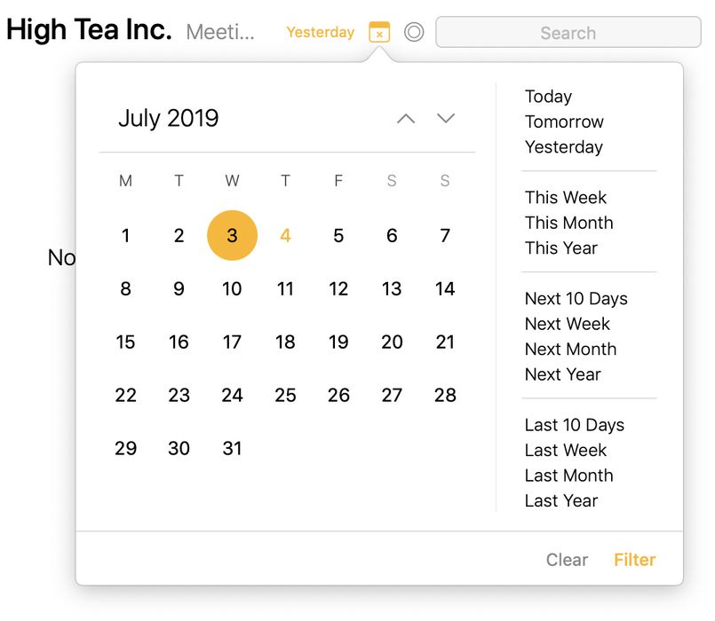 The calendar filter next to the search field