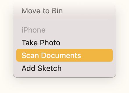 Kontextové menu Vložit z iPhonu nebo iPadu