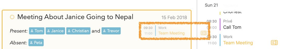 Dragging a calendar event onto a note