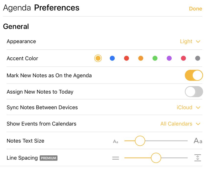 The line spacing setting in the Agenda preferences on iOS