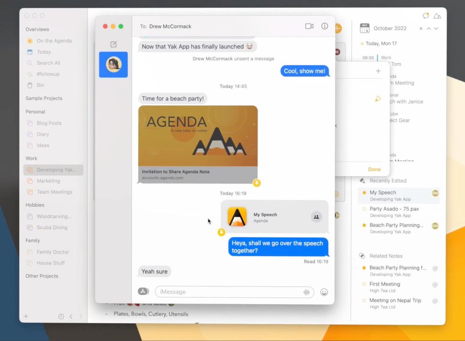 Una invitación llegando a la app Mensajes