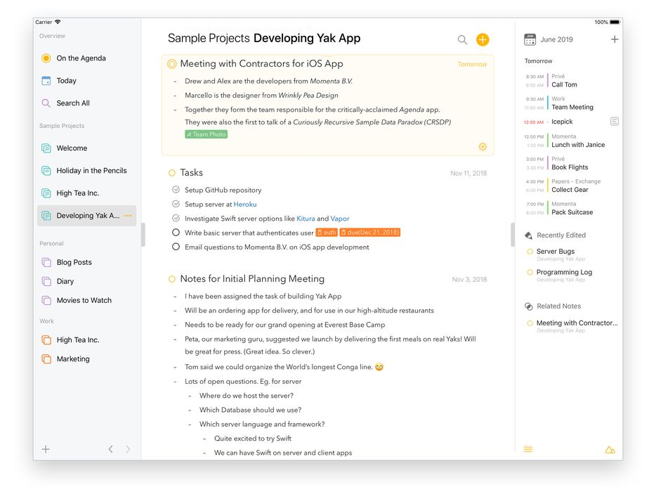 Notas pasadas, presentes y futuras en una única línea temporal en el iPad