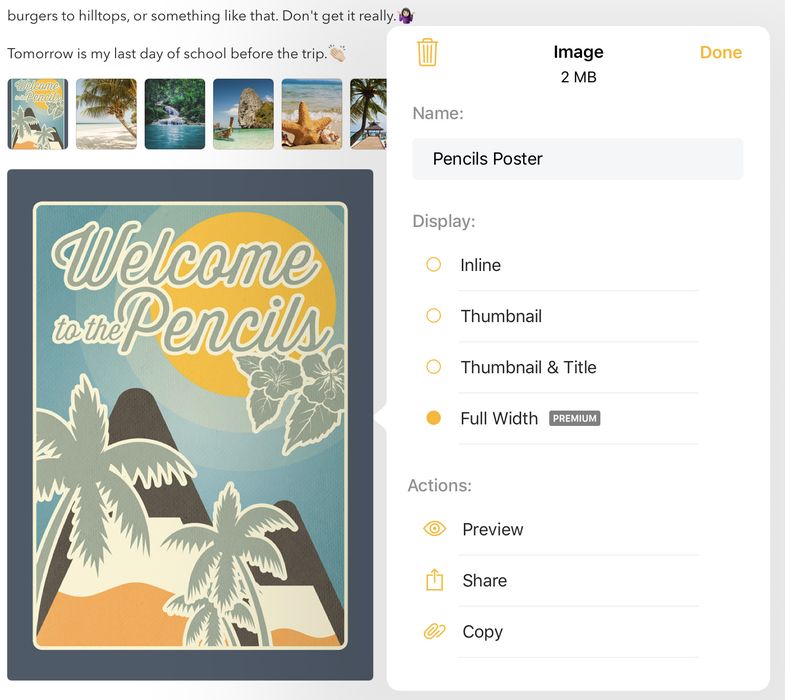 The attachment popover on iOS