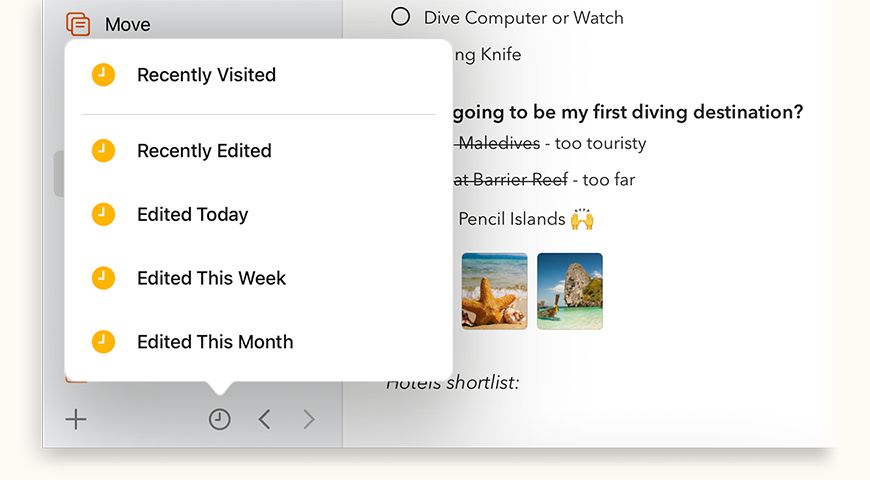 The sidebar showing only recently used projects