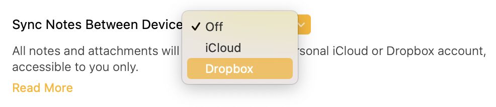 Die Dropbox-opsie in die sinkronisasie-opspringer