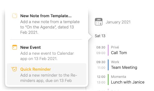 The Quick Reminder option in the day menu