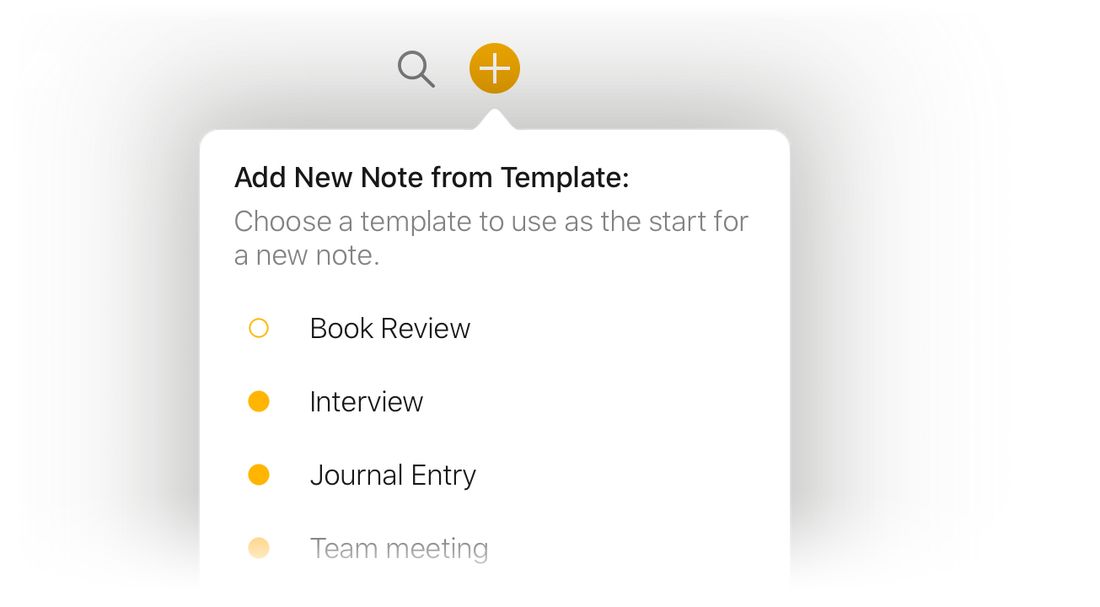 Creating a new note from a saved template