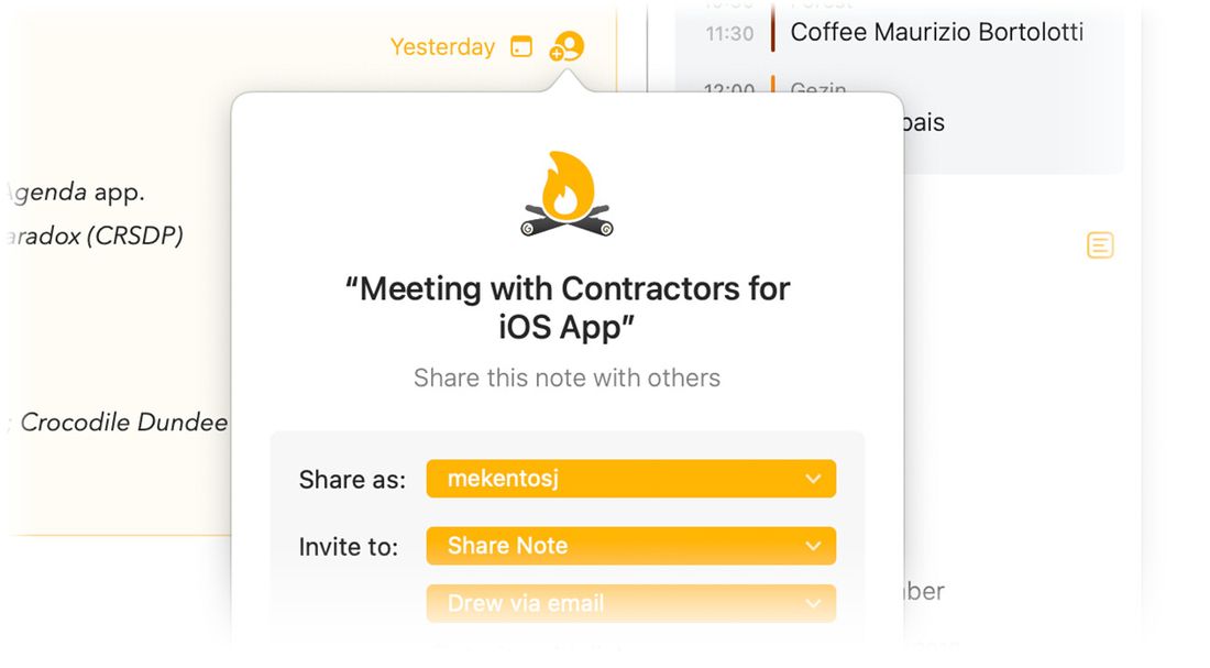 Sharing a note with another Agenda user