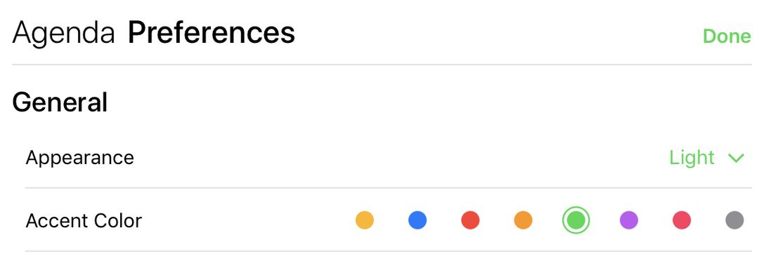 The accent colour setting in the Agenda preferences